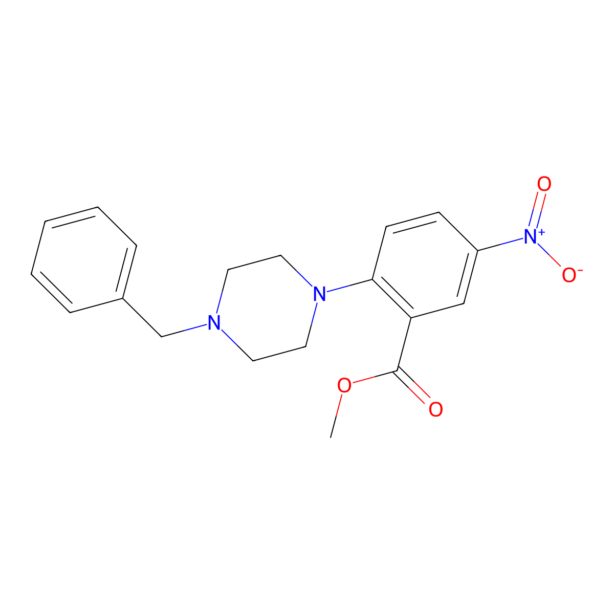 Methyl 2-(4-benzylpiperazin-1-yl)-5-nitrobenzoate molecular structure, CAS 381195-04-6