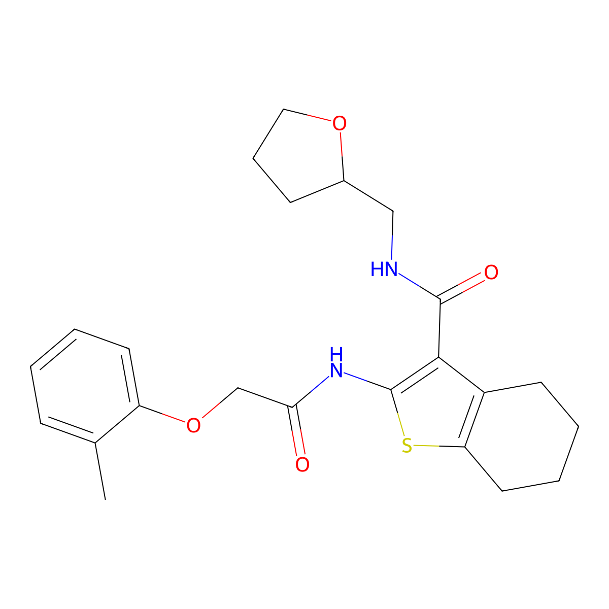 2-{[(2-methylphenoxy)acetyl]amino}-N-(tetrahydrofuran-2-ylmethyl)-4,5,6,7-tetrahydro-1-benzothiophene-3-carboxamide molecular structure, CAS 381195-16-0