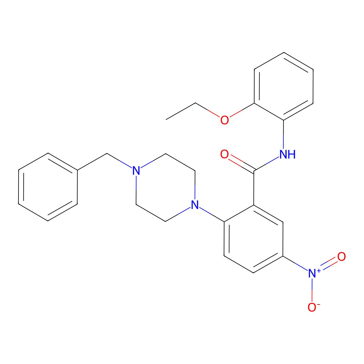 2-(4-benzylpiperazin-1-yl)-N-(2-ethoxyphenyl)-5-nitrobenzamide molecular structure, CAS 381195-22-8