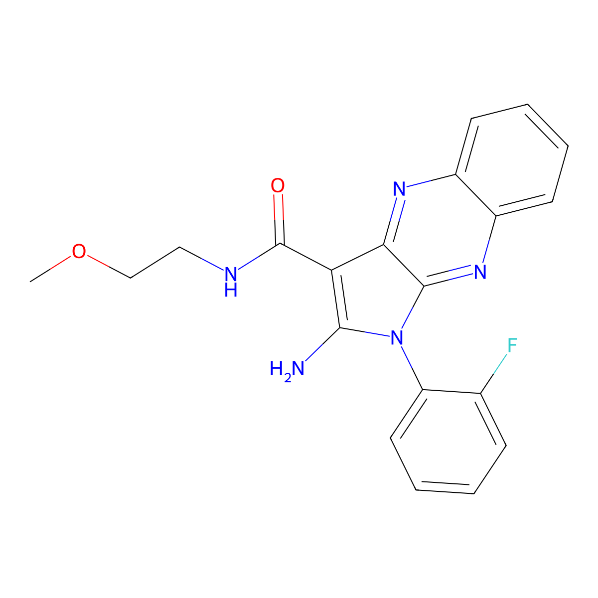 2-amino-1-(2-fluorophenyl)-N-(2-methoxyethyl)-1H-pyrrolo[2,3-b]quinoxaline-3-carboxamide molecular structure, CAS 381195-50-2