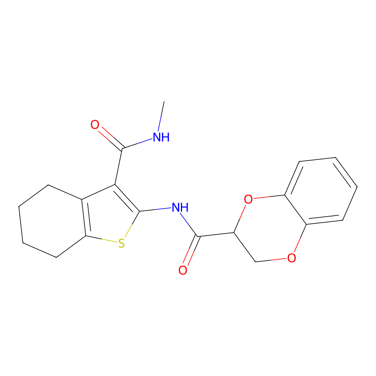 N-[3-(methylcarbamoyl)-4,5,6,7-tetrahydro-1-benzothiophen-2-yl]-2,3-dihydro-1,4-benzodioxine-2-carboxamide molecular structure, CAS 381195-55-7