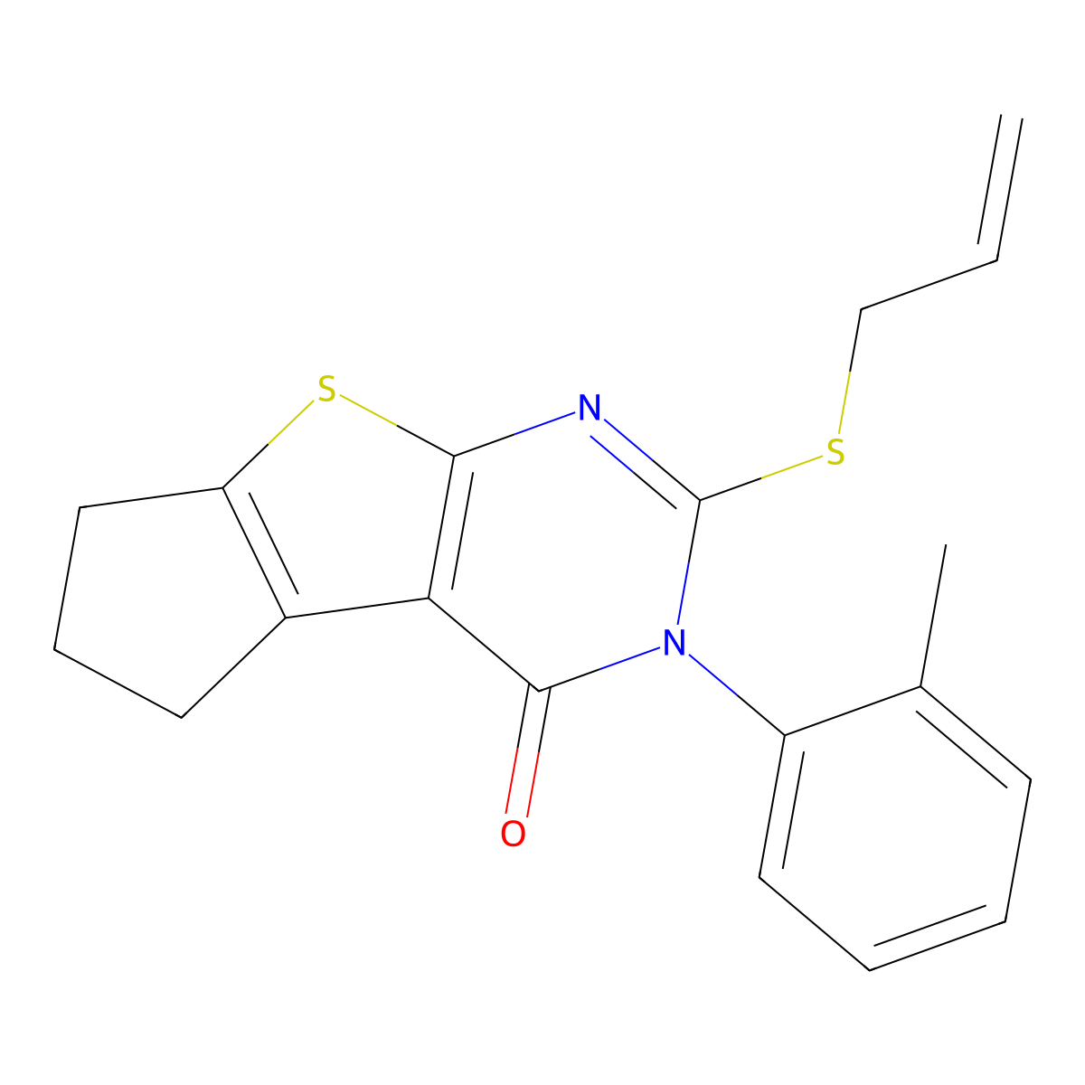 2-(allylsulfanyl)-3-(2-methylphenyl)-3,5,6,7-tetrahydro-4H-cyclopenta[4,5]thieno[2,3-d]pyrimidin-4-one molecular structure, CAS 381196-47-0