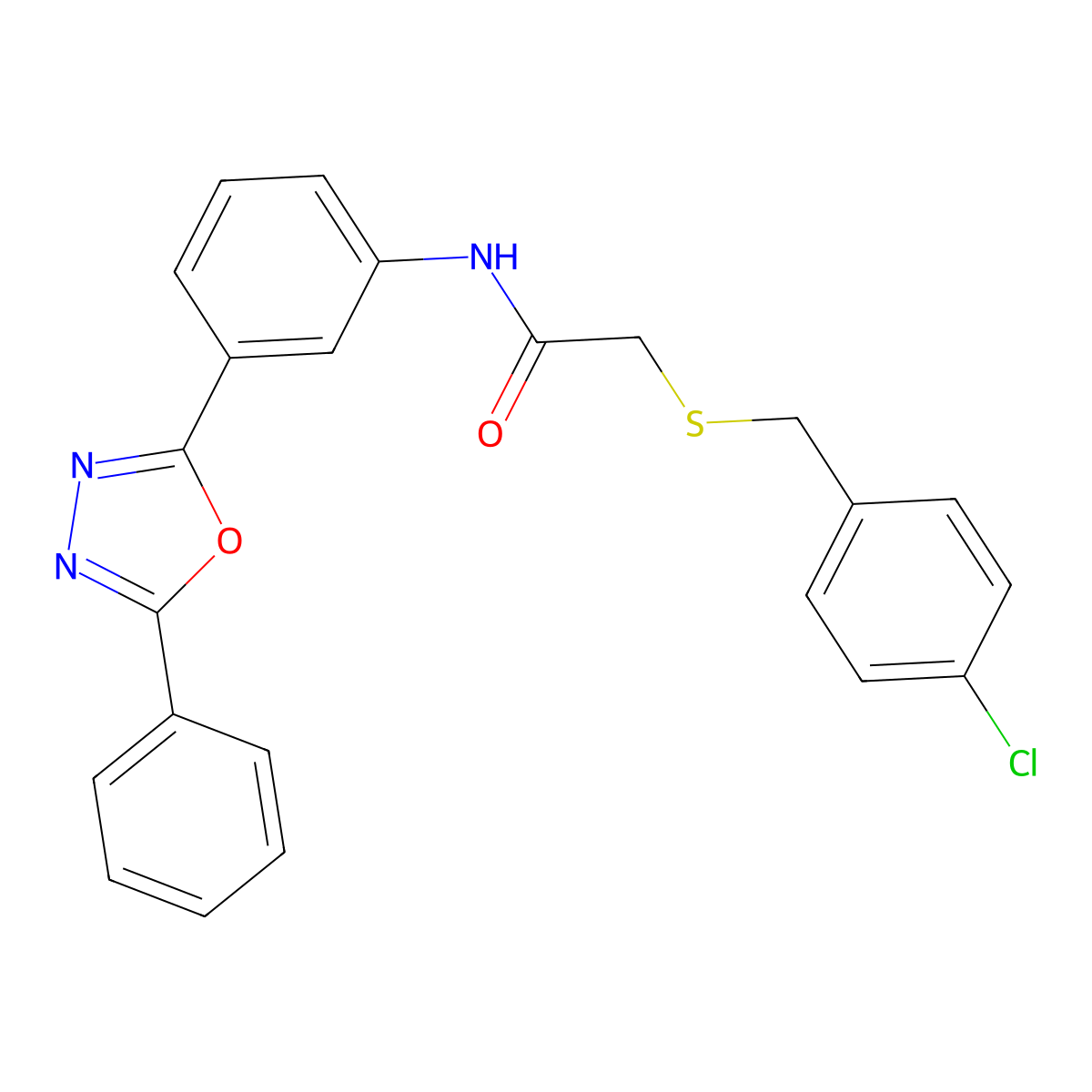 2-[(4-chlorophenyl)methylsulfanyl]-N-[3-(5-phenyl-1,3,4-oxadiazol-2-yl)phenyl]acetamide molecular structure, CAS 381196-68-5