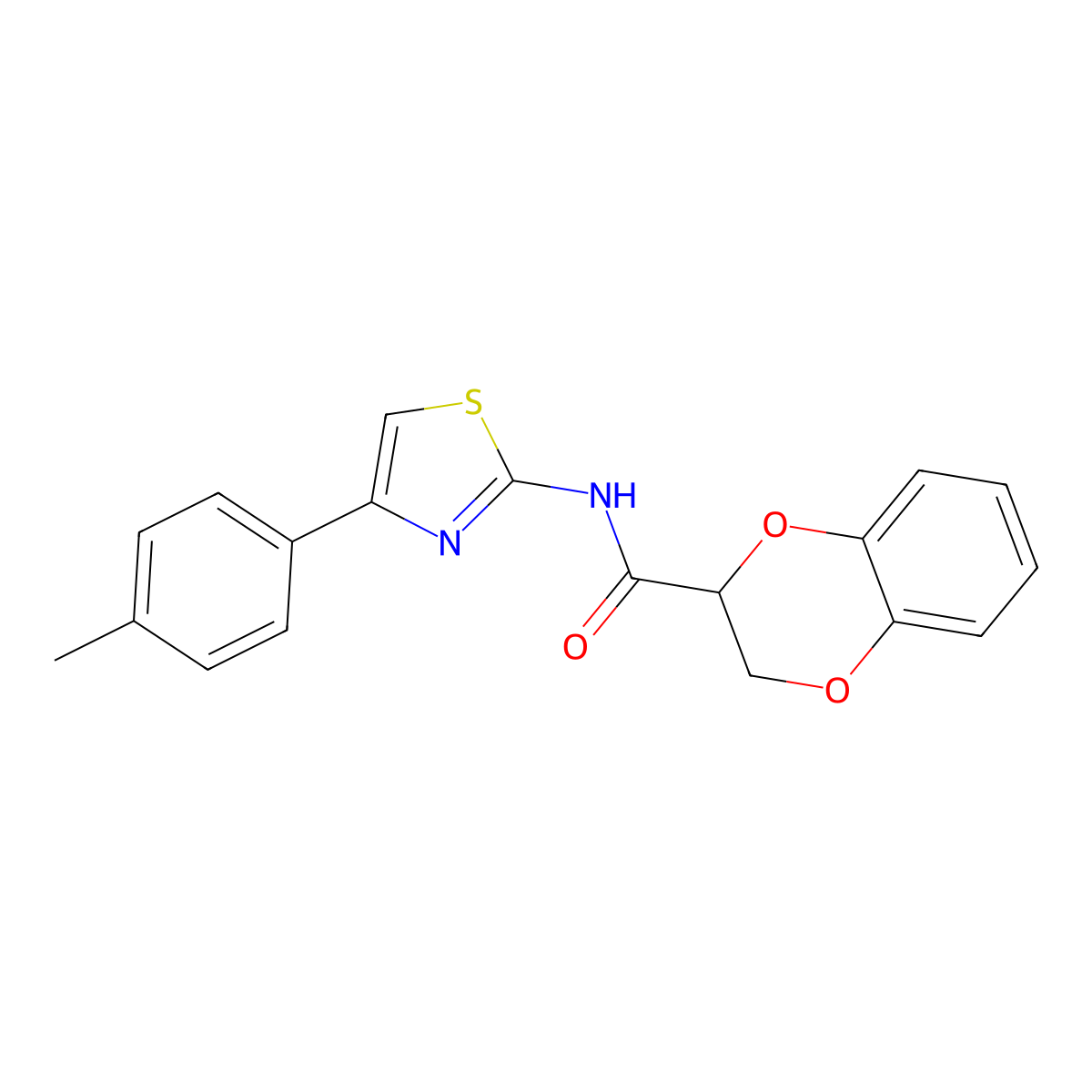 N-[4-(4-methylphenyl)-1,3-thiazol-2-yl]-2,3-dihydro-1,4-benzodioxine-2-carboxamide molecular structure, CAS 381196-90-3