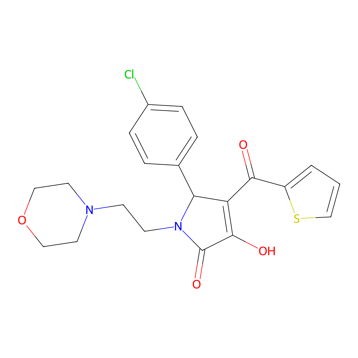 2-(4-chlorophenyl)-4-hydroxy-1-(2-morpholin-4-ylethyl)-3-(thiophene-2-carbonyl)-2H-pyrrol-5-one molecular structure, CAS 381197-13-3