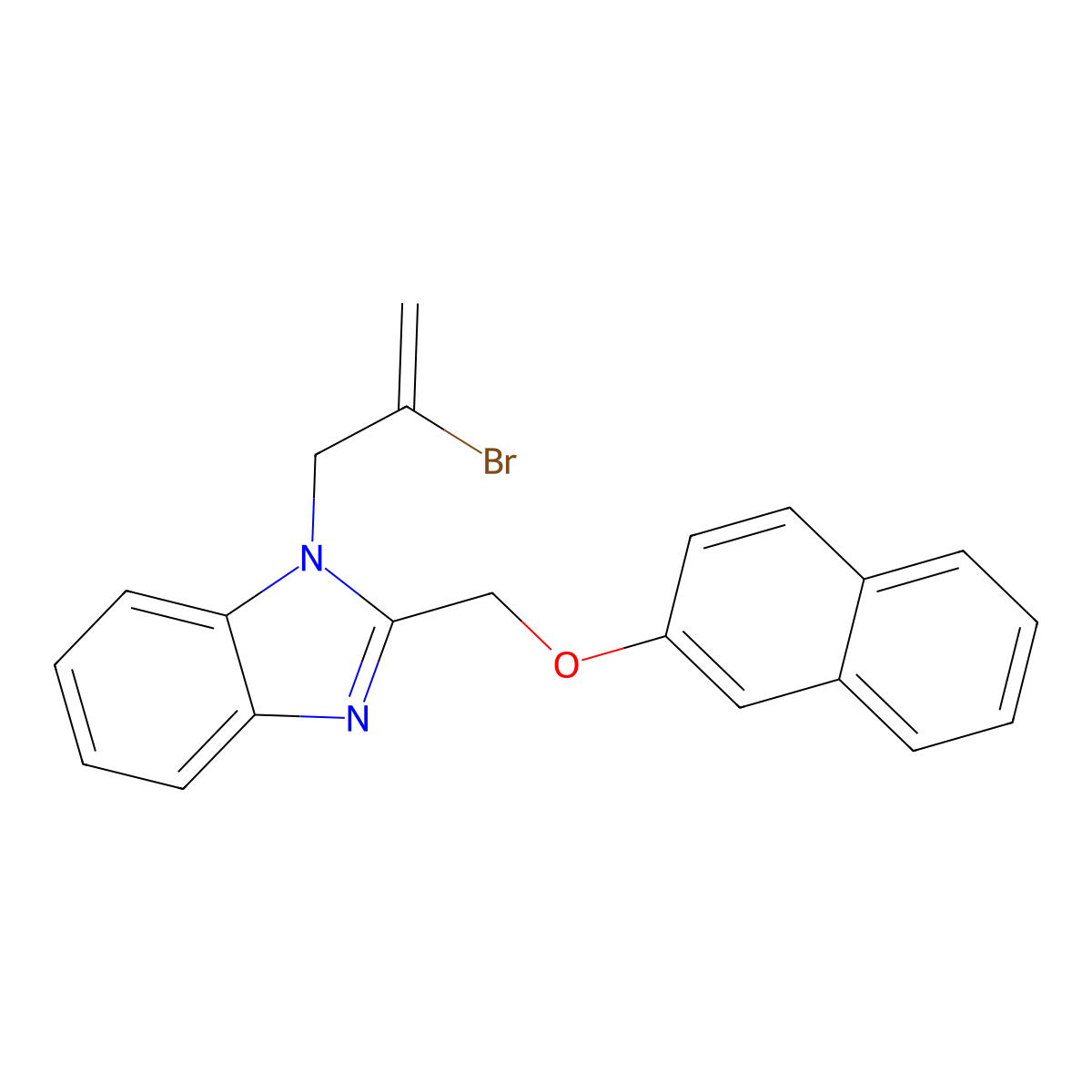 1-(2-bromoallyl)-2-((naphthalen-2-yloxy)methyl)-1H-benzo[d]imidazole molecular structure, CAS 381197-18-8