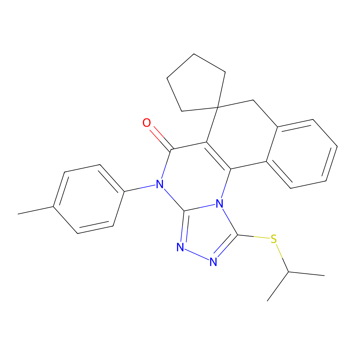 1-(isopropylthio)-4-(p-tolyl)-4H-spiro[benzo[h][1,2,4]triazolo[4,3-a]quinazoline-6,1'-cyclopentan]-5(7H)-one molecular structure, CAS 381197-32-6