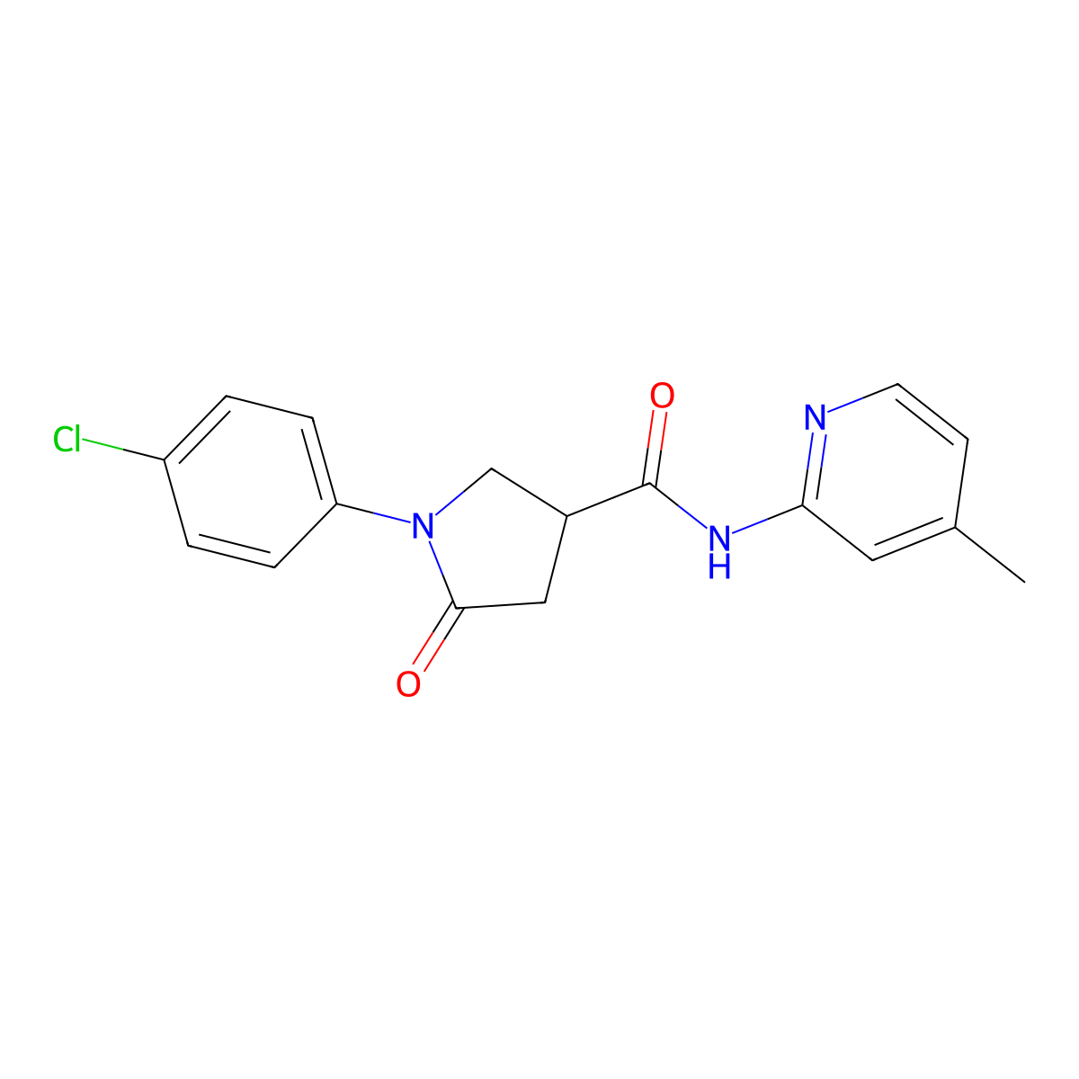 1-(4-chlorophenyl)-N-(4-methylpyridin-2-yl)-5-oxopyrrolidine-3-carboxamide molecular structure, CAS 381197-74-6