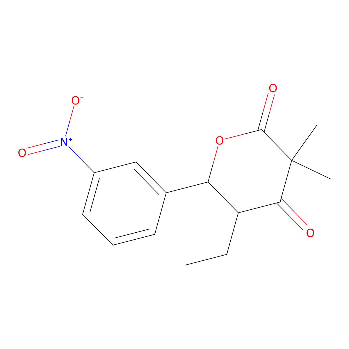 5-Ethyl-3,3-dimethyl-6-(3-nitrophenyl)oxane-2,4-dione molecular structure, CAS 381198-78-3