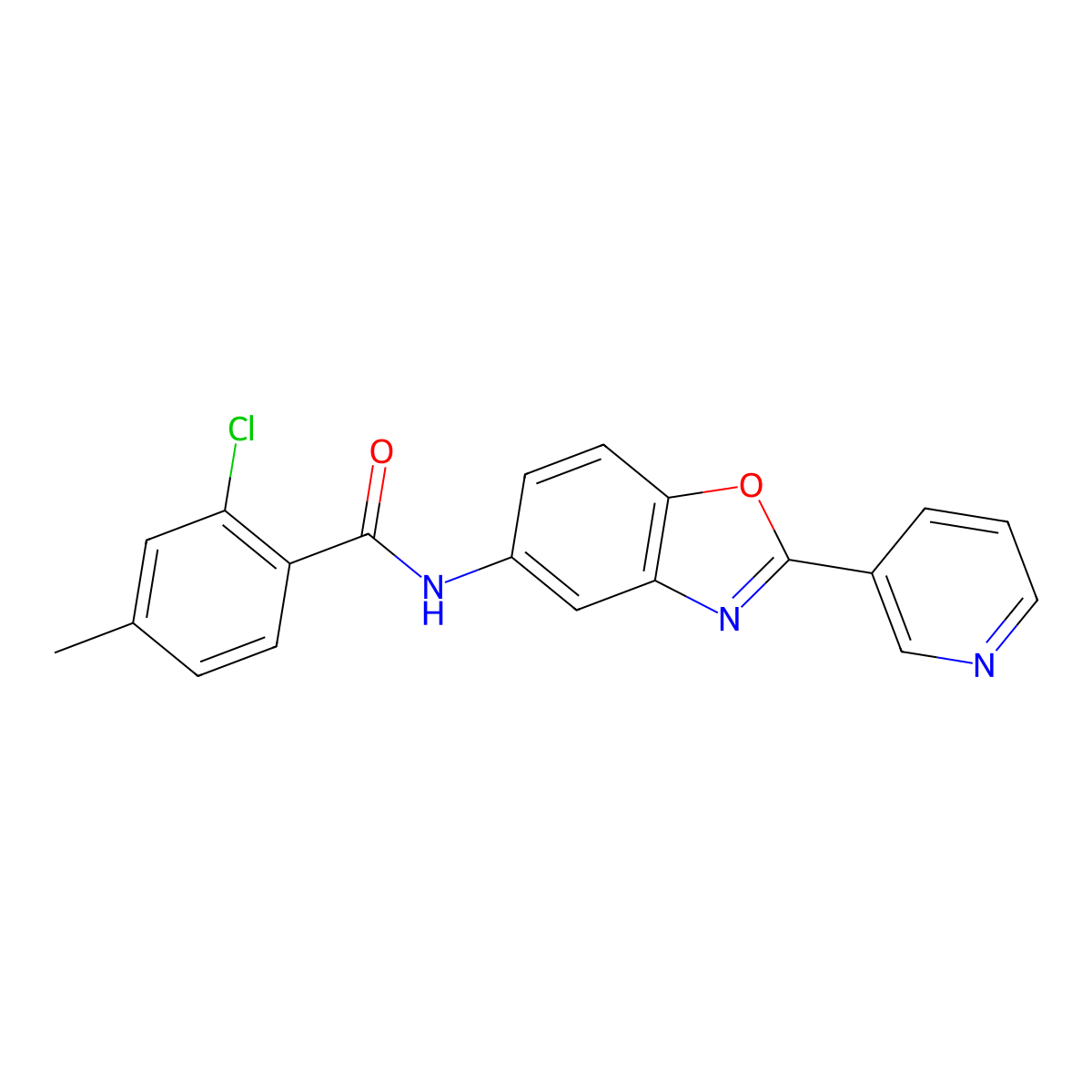 2-chloro-4-methyl-N-(2-pyridin-3-yl-1,3-benzoxazol-5-yl)benzamide molecular structure, CAS 381198-83-0