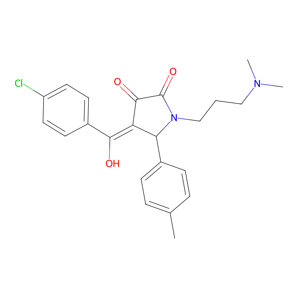 4-(4-chlorobenzoyl)-1-[3-(dimethylamino)propyl]-3-hydroxy-5-(4-methylphenyl)-2,5-dihydro-1H-pyrrol-2-one molecular structure, CAS 381199-25-3
