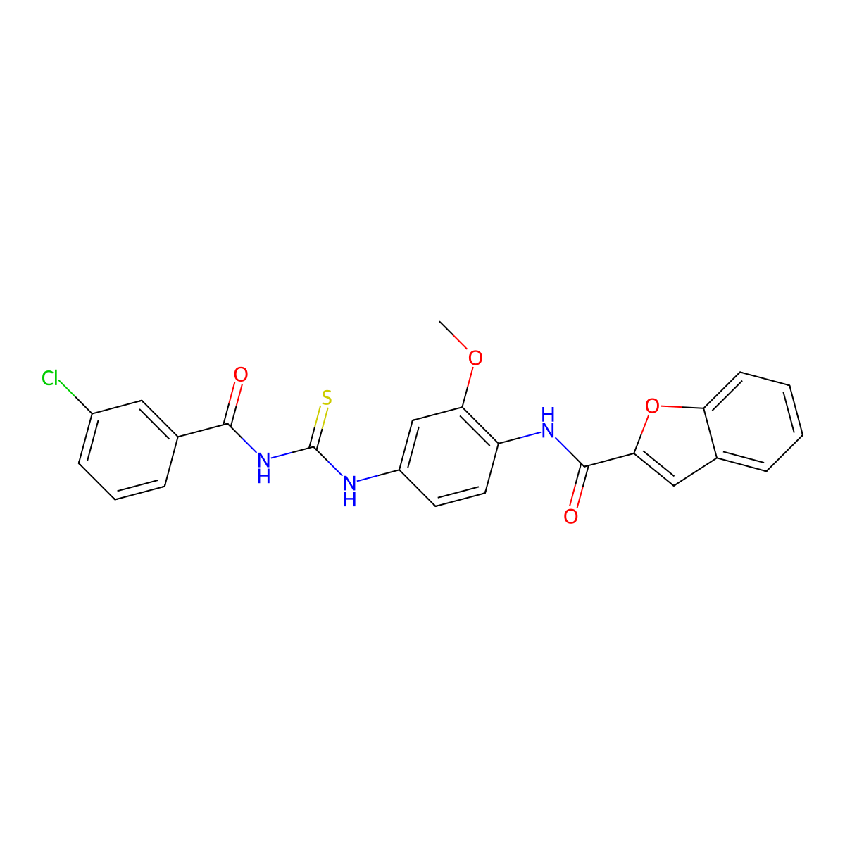 N-[4-[(3-chlorobenzoyl)carbamothioylamino]-2-methoxyphenyl]-1-benzofuran-2-carboxamide molecular structure, CAS 381199-33-3