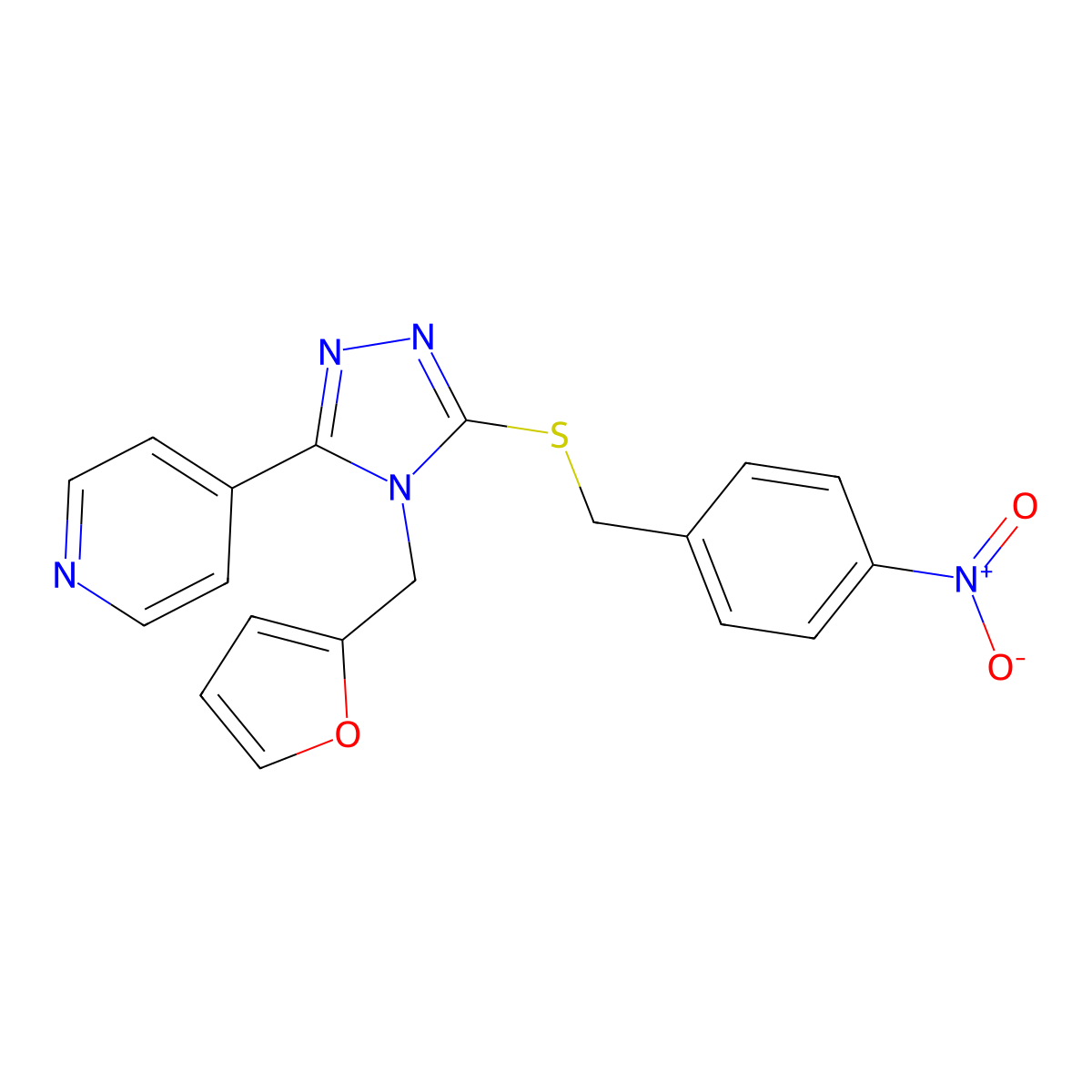 4-[4-(Furan-2-ylmethyl)-5-[(4-nitrophenyl)methylsulfanyl]-1,2,4-triazol-3-yl]pyridine molecular structure, CAS 381199-82-2