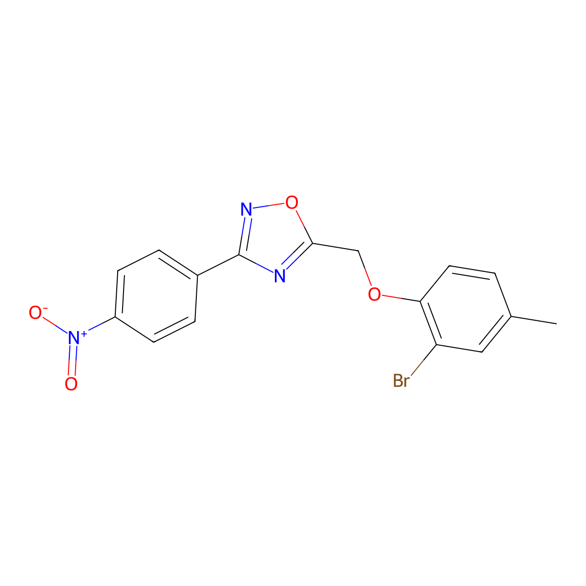 5-[(2-Bromo-4-methylphenoxy)methyl]-3-(4-nitrophenyl)-1,2,4-oxadiazole molecular structure, CAS 381200-78-8