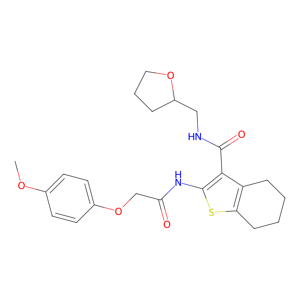 2-(2-(4-methoxyphenoxy)acetamido)-N-((tetrahydrofuran-2-yl)methyl)-4,5,6,7-tetrahydrobenzo[b]thiophene-3-carboxamide molecular structure, CAS 381201-05-4