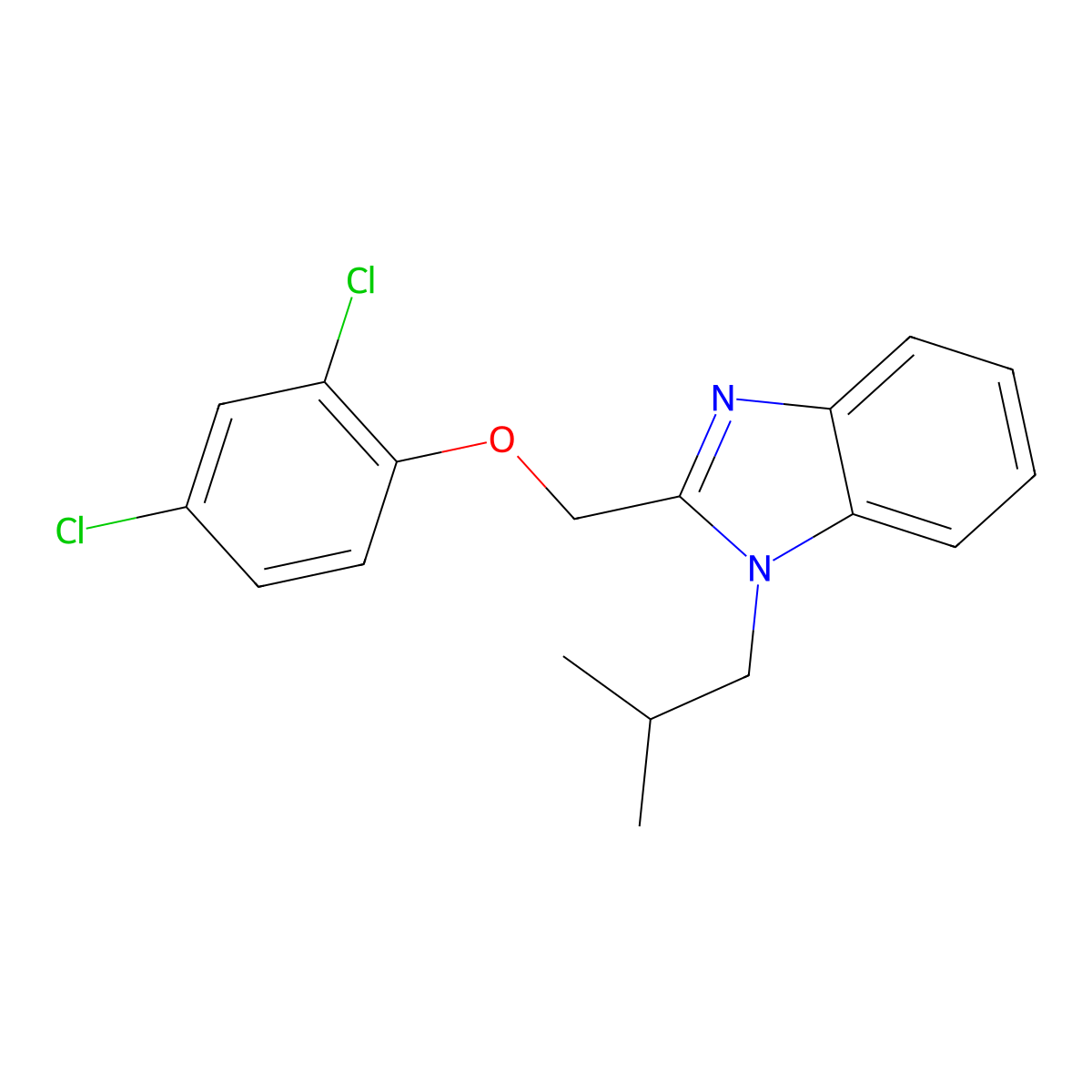 2-((2,4-dichlorophenoxy)methyl)-1-isobutyl-1H-benzo[d]imidazole molecular structure, CAS 381201-07-6