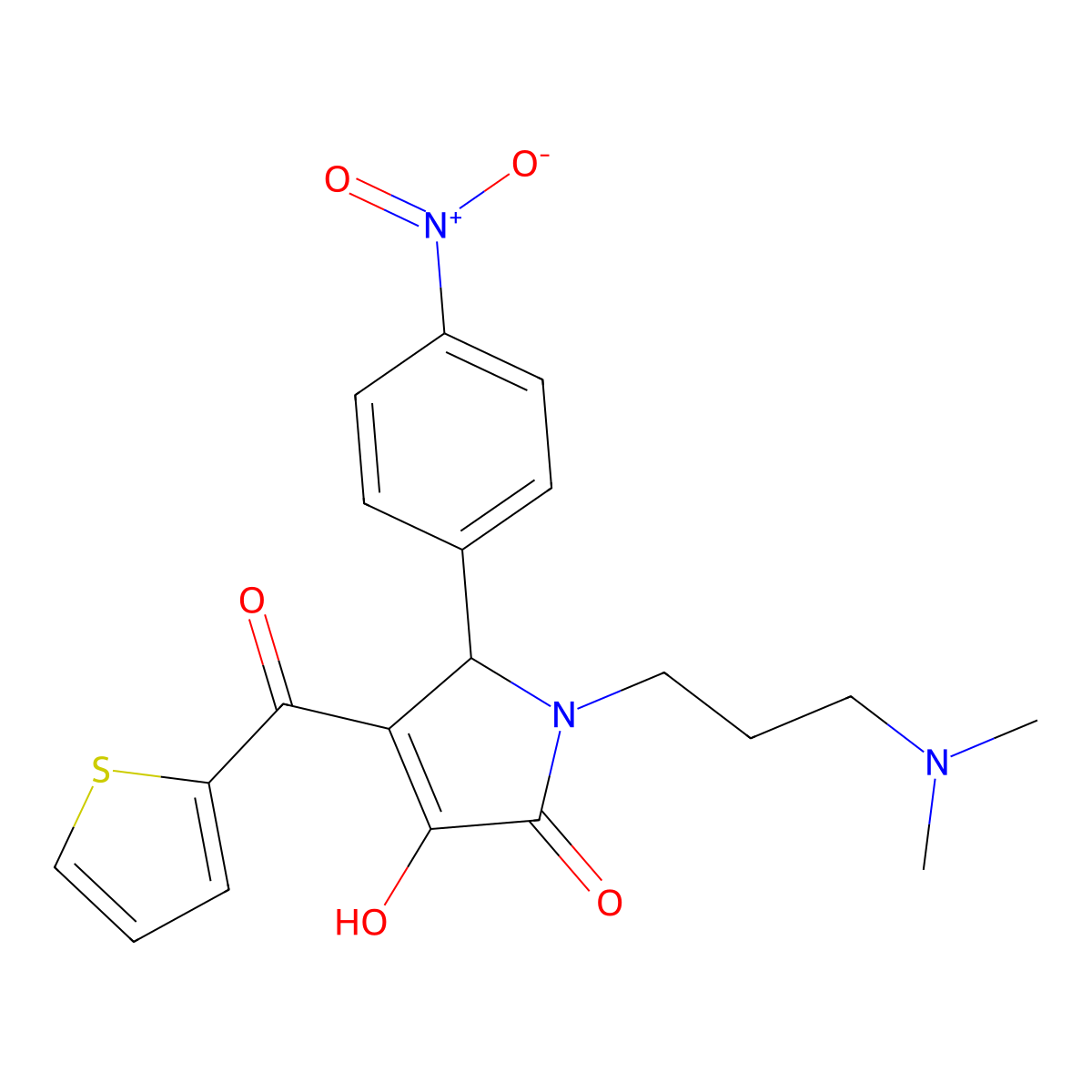 1-(3-(dimethylamino)propyl)-3-hydroxy-5-(4-nitrophenyl)-4-(thiophene-2-carbonyl)-1H-pyrrol-2(5H)-one molecular structure, CAS 381201-54-3