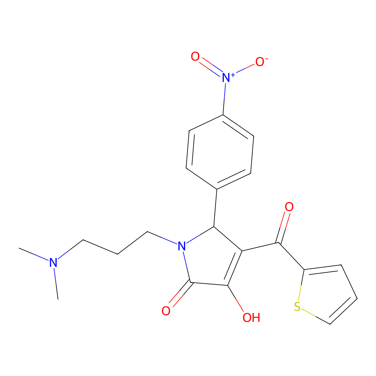 1-(3-(dimethylamino)propyl)-3-hydroxy-5-(4-nitrophenyl)-4-(thiophene-2-carbonyl)-1H-pyrrol-2(5H)-one molecular structure, CAS 381201-54-3