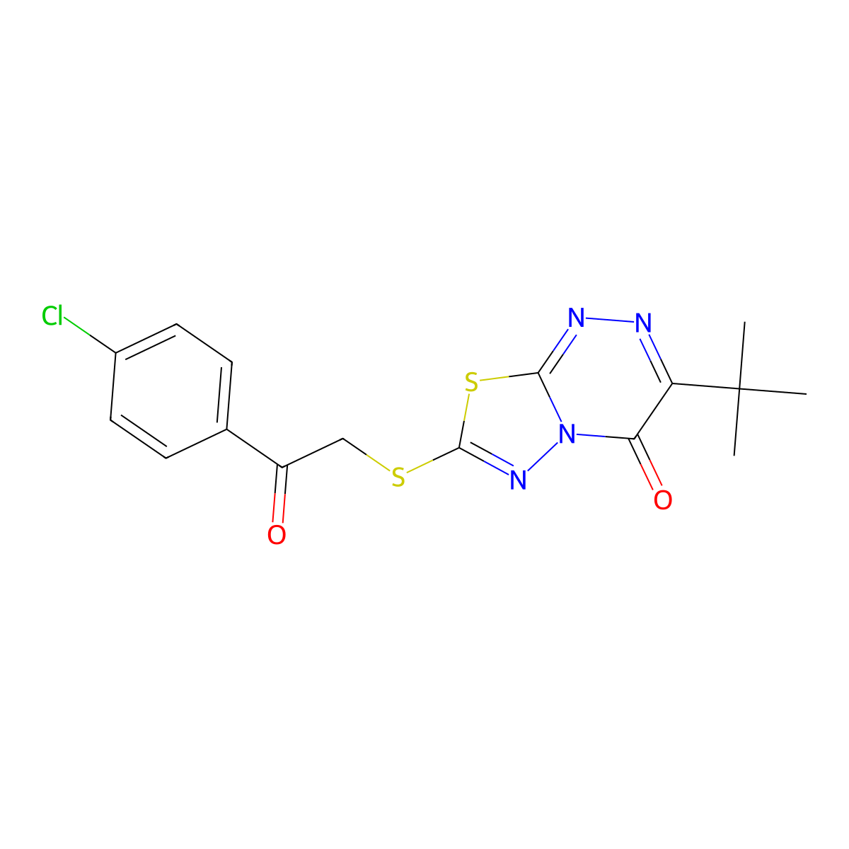 3-tert-butyl-7-{[2-(4-chlorophenyl)-2-oxoethyl]sulfanyl}-4H-[1,3,4]thiadiazolo[2,3-c][1,2,4]triazin-4-one molecular structure, CAS 381201-55-4