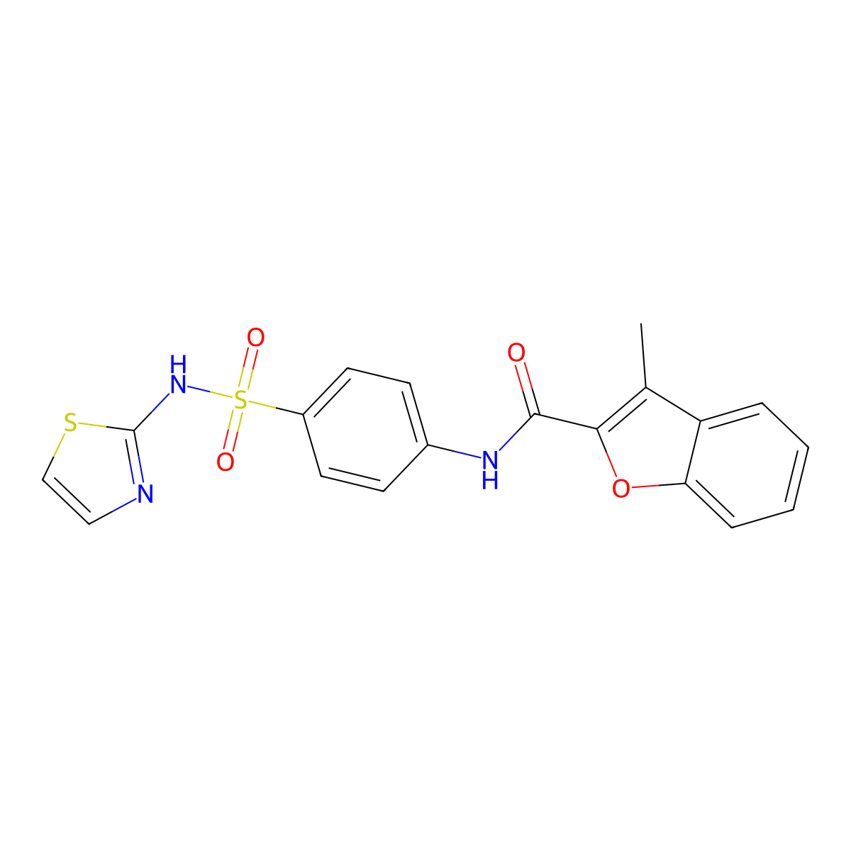 3-methyl-N-[4-(1,3-thiazol-2-ylsulfamoyl)phenyl]-1-benzofuran-2-carboxamide molecular structure, CAS 381201-69-0