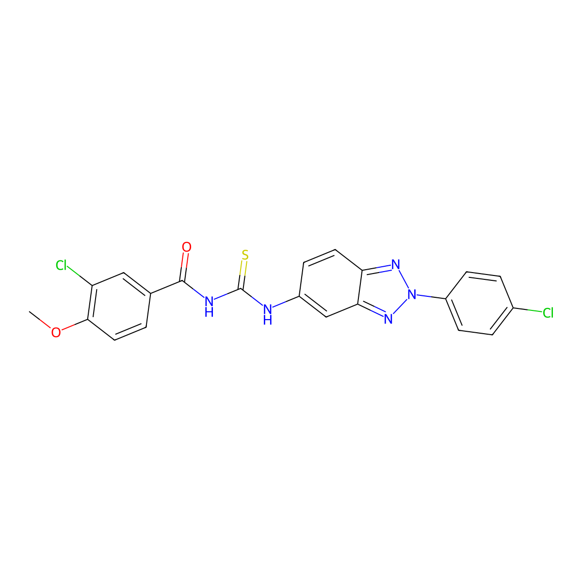 3-chloro-N-[[2-(4-chlorophenyl)benzotriazol-5-yl]carbamothioyl]-4-methoxybenzamide molecular structure, CAS 381201-74-7