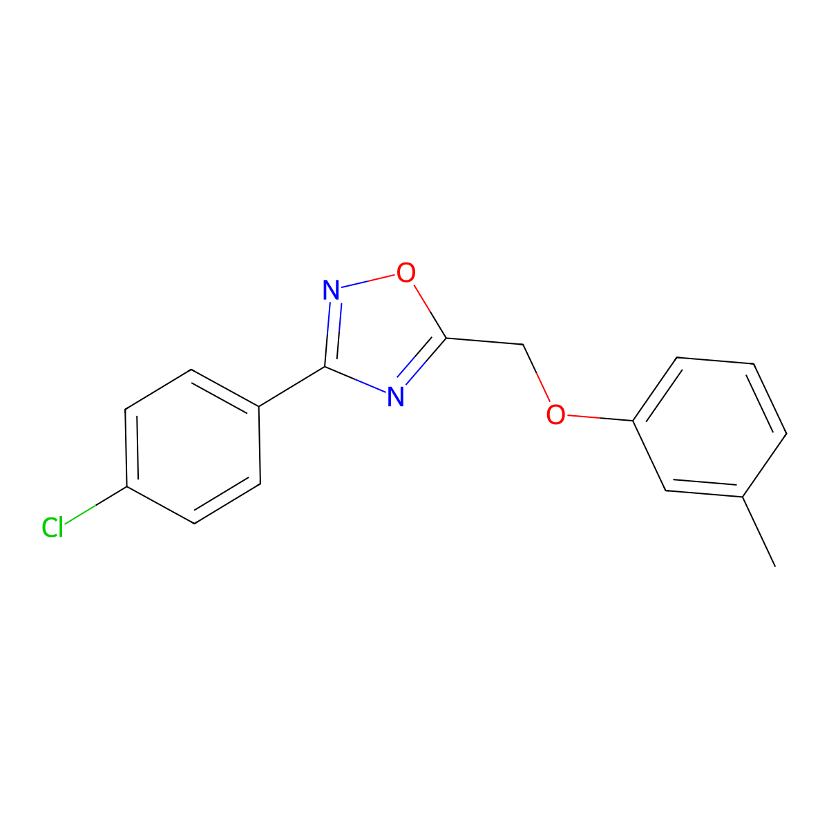 3-(4-Chlorophenyl)-5-[(3-methylphenoxy)methyl]-1,2,4-oxadiazole molecular structure, CAS 381202-08-0