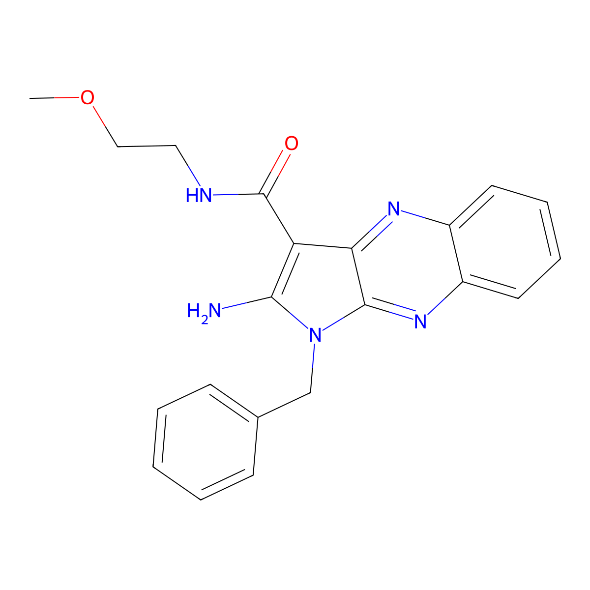 2-amino-1-benzyl-N-(2-methoxyethyl)-1H-pyrrolo[2,3-b]quinoxaline-3-carboxamide molecular structure, CAS 381202-21-7