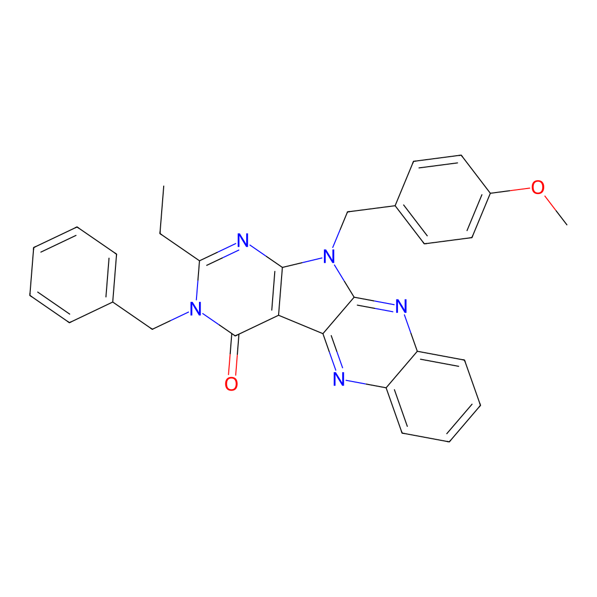 2-Ethyl-3,11-dihydro-11-[(4-methoxyphenyl)methyl]-3-(phenylmethyl)-4H-pyrimido[5a(2),4a(2):4,5]pyrrolo[2,3-b]quinoxalin-4-one molecular structure, CAS 381202-59-1
