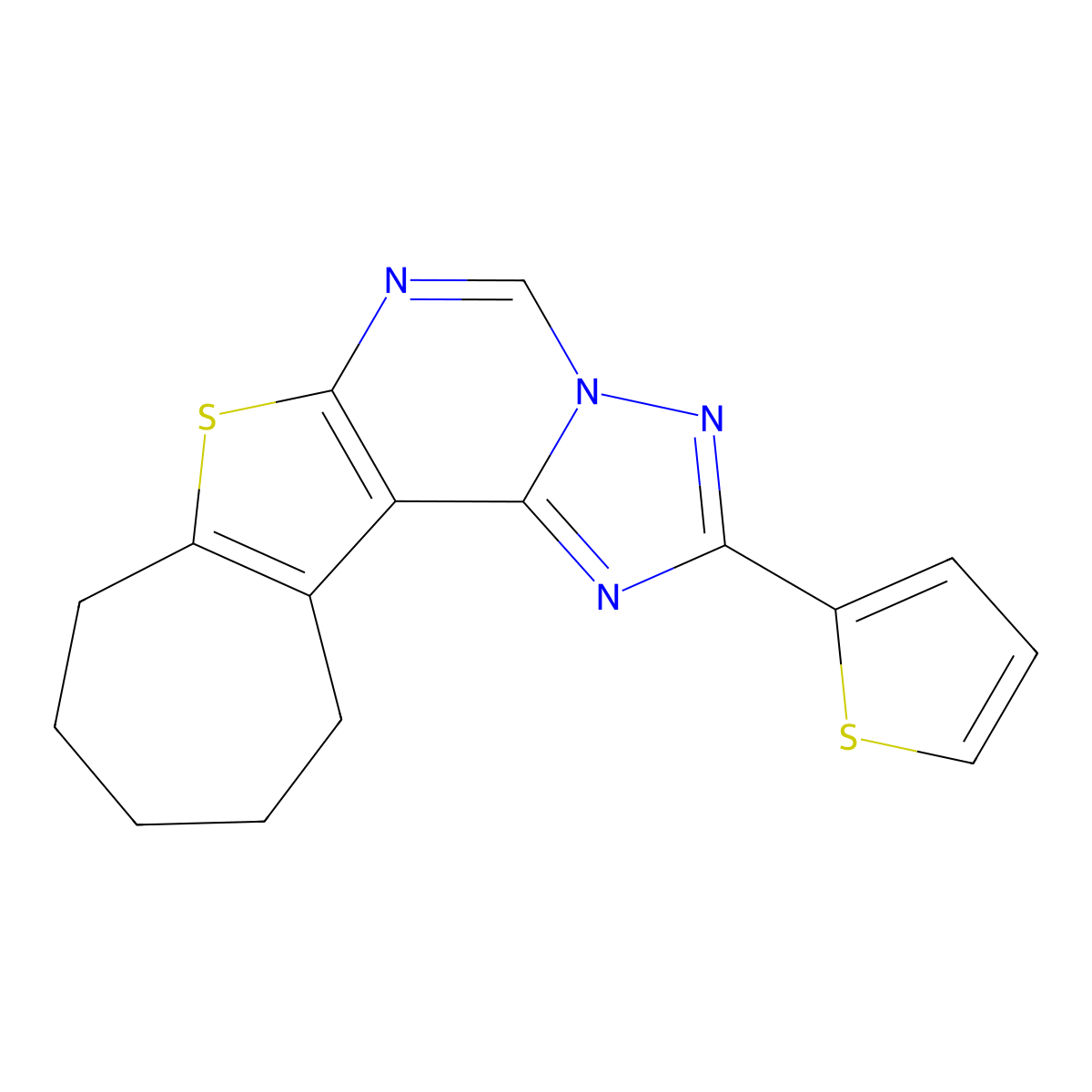 2-(thiophen-2-yl)-9,10,11,12-tetrahydro-8H-cyclohepta[4,5]thieno[3,2-e][1,2,4]triazolo[1,5-c]pyrimidine molecular structure, CAS 381202-60-4