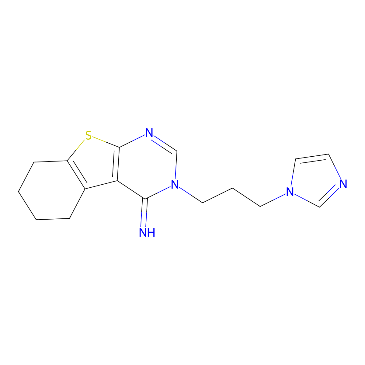 3-[3-(1H-imidazol-1-yl)propyl]-5,6,7,8-tetrahydro[1]benzothieno[2,3-d]pyrimidin-4(3H)-imine molecular structure, CAS 381202-74-0
