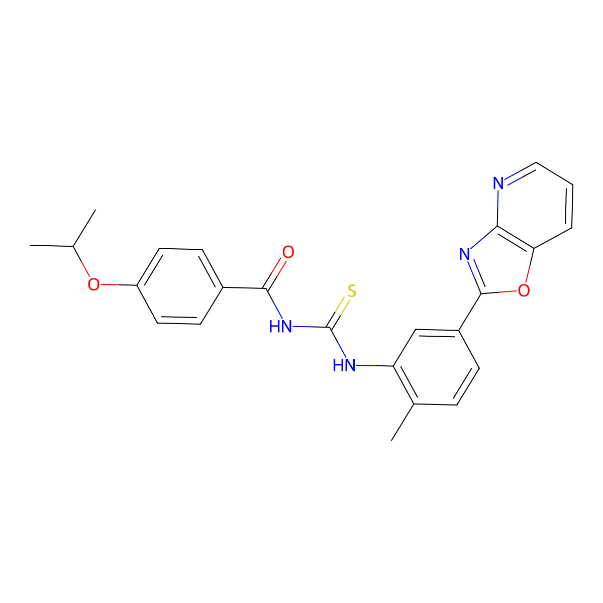 N-[[2-methyl-5-([1,3]oxazolo[4,5-b]pyridin-2-yl)phenyl]carbamothioyl]-4-propan-2-yloxybenzamide molecular structure, CAS 381202-81-9