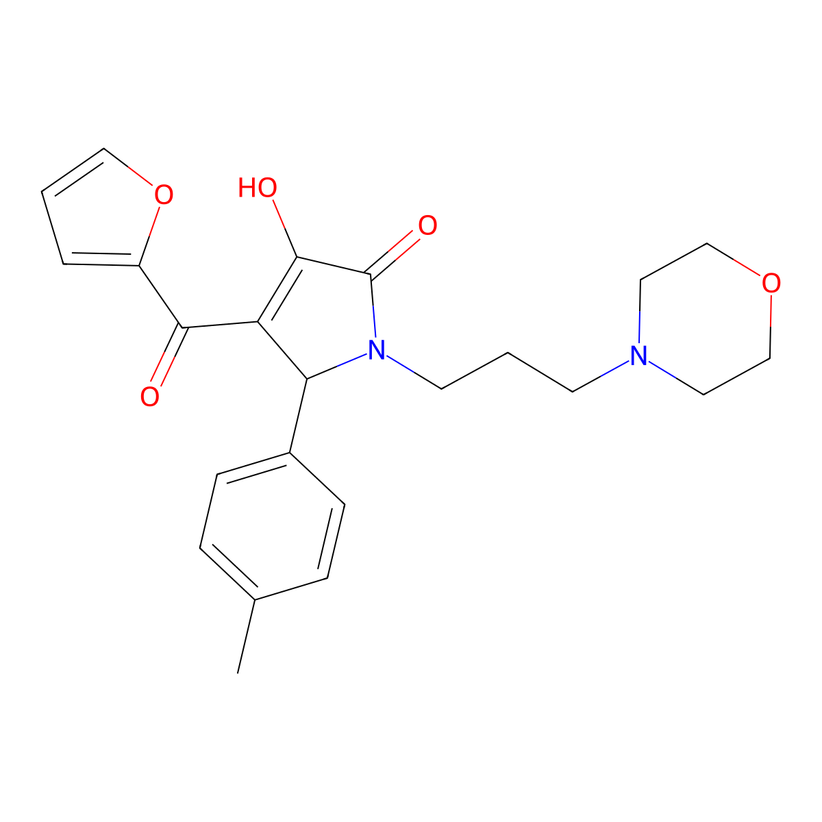 4-(furan-2-ylcarbonyl)-3-hydroxy-5-(4-methylphenyl)-1-[3-(morpholin-4-yl)propyl]-1,5-dihydro-2H-pyrrol-2-one molecular structure, CAS 381203-00-5