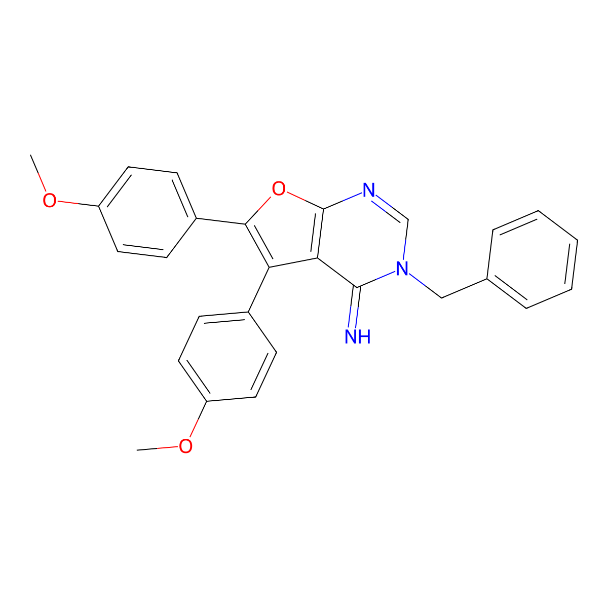 3-Benzyl-5,6-bis(4-methoxyphenyl)furo[2,3-d]pyrimidin-4-imine molecular structure, CAS 381203-21-0