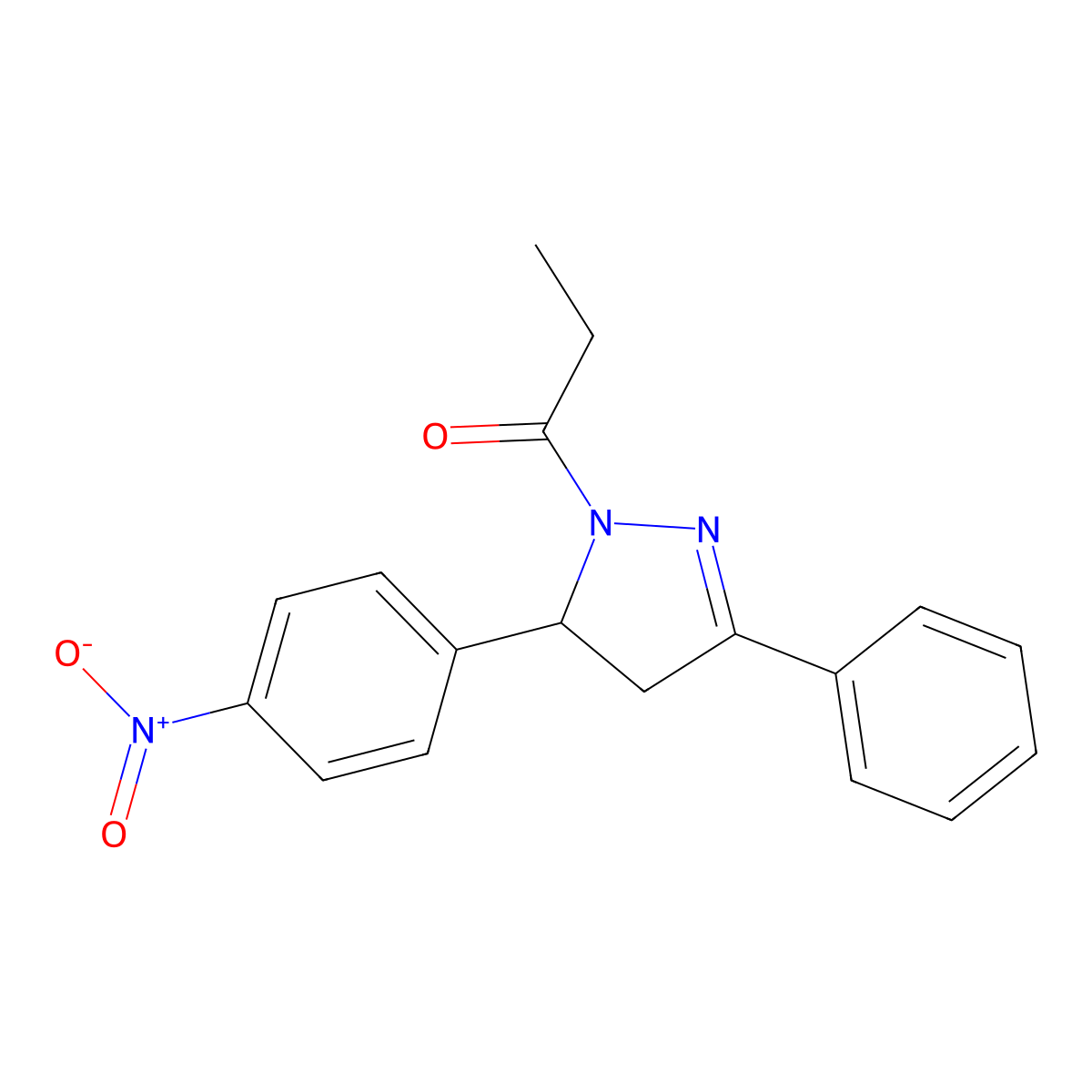 1-[3-(4-Nitrophenyl)-5-phenyl-3,4-dihydropyrazol-2-yl]propan-1-one molecular structure, CAS 381203-51-6