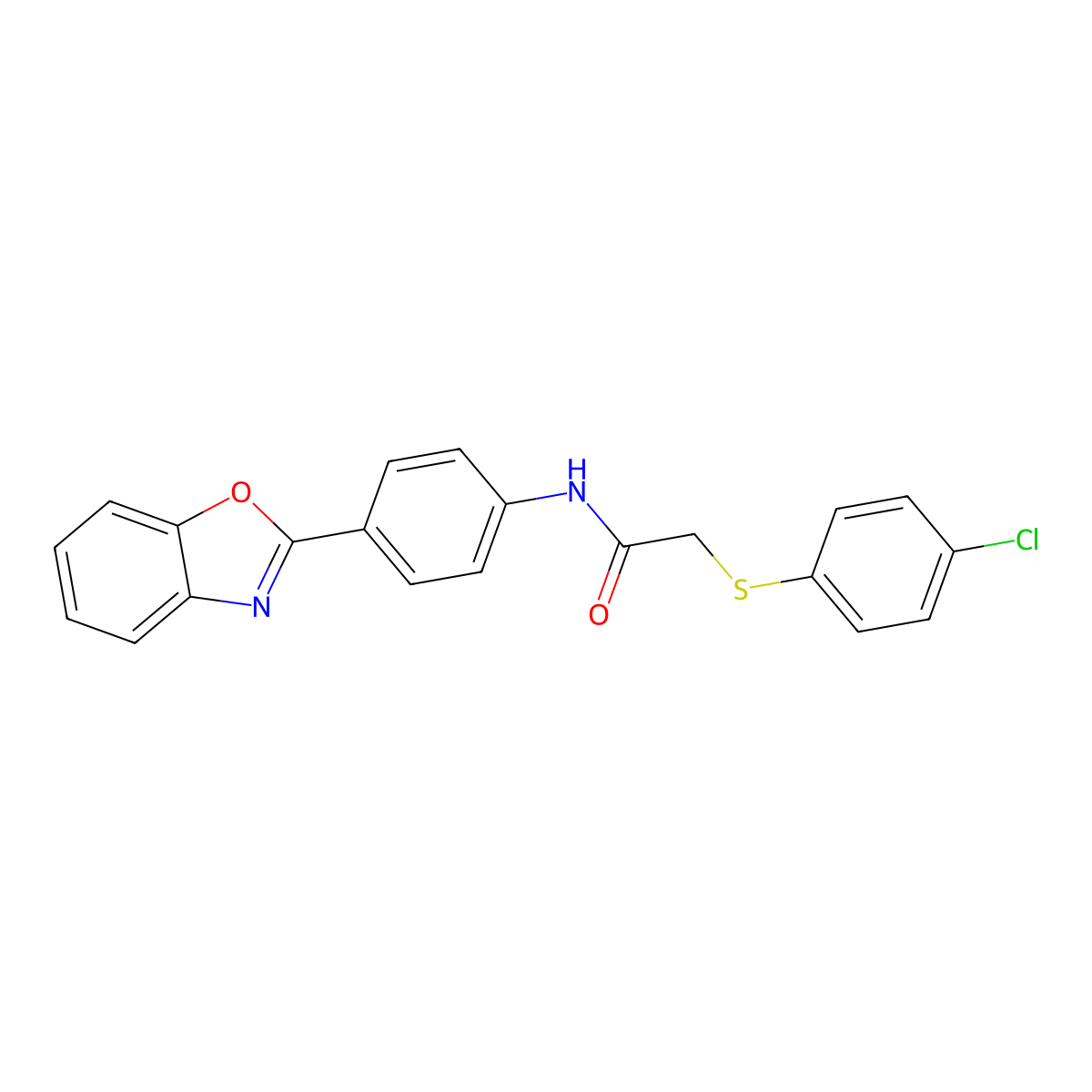 N-[4-(1,3-benzoxazol-2-yl)phenyl]-2-(4-chlorophenyl)sulfanylacetamide molecular structure, CAS 381204-00-8