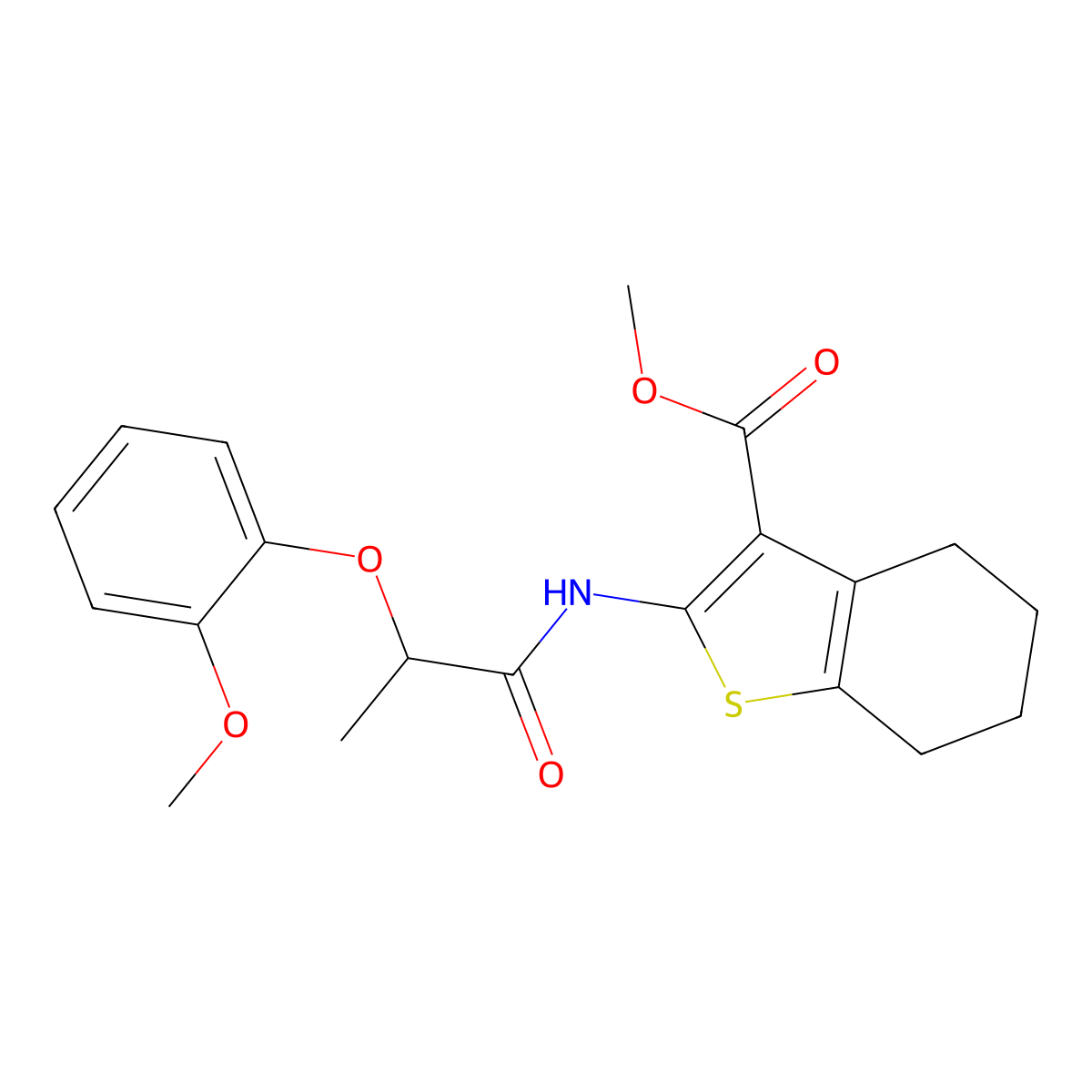 Methyl 2-[2-(2-methoxyphenoxy)propanoylamino]-4,5,6,7-tetrahydro-1-benzothiophene-3-carboxylate molecular structure, CAS 381204-36-0