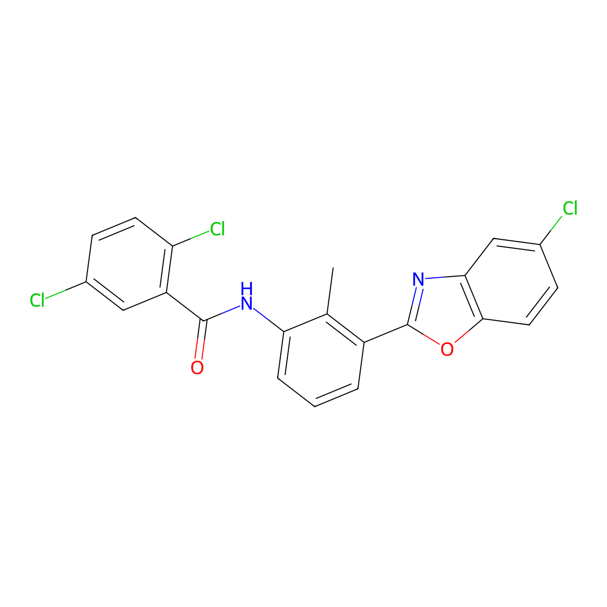 2,5-dichloro-N-[3-(5-chloro-1,3-benzoxazol-2-yl)-2-methylphenyl]benzamide molecular structure, CAS 381204-58-6