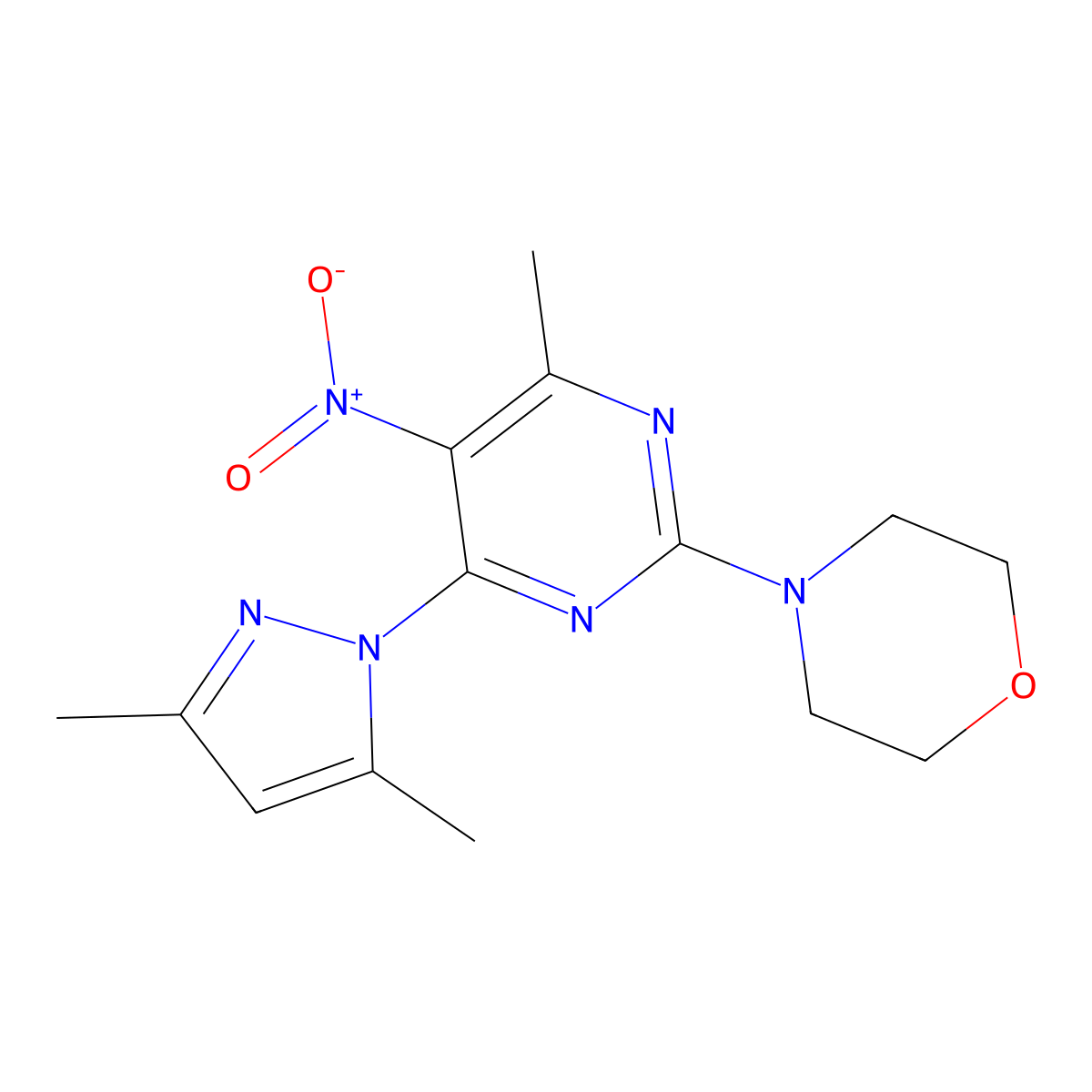 4-[4-(3,5-Dimethylpyrazol-1-yl)-6-methyl-5-nitropyrimidin-2-yl]morpholine molecular structure, CAS 381204-63-3