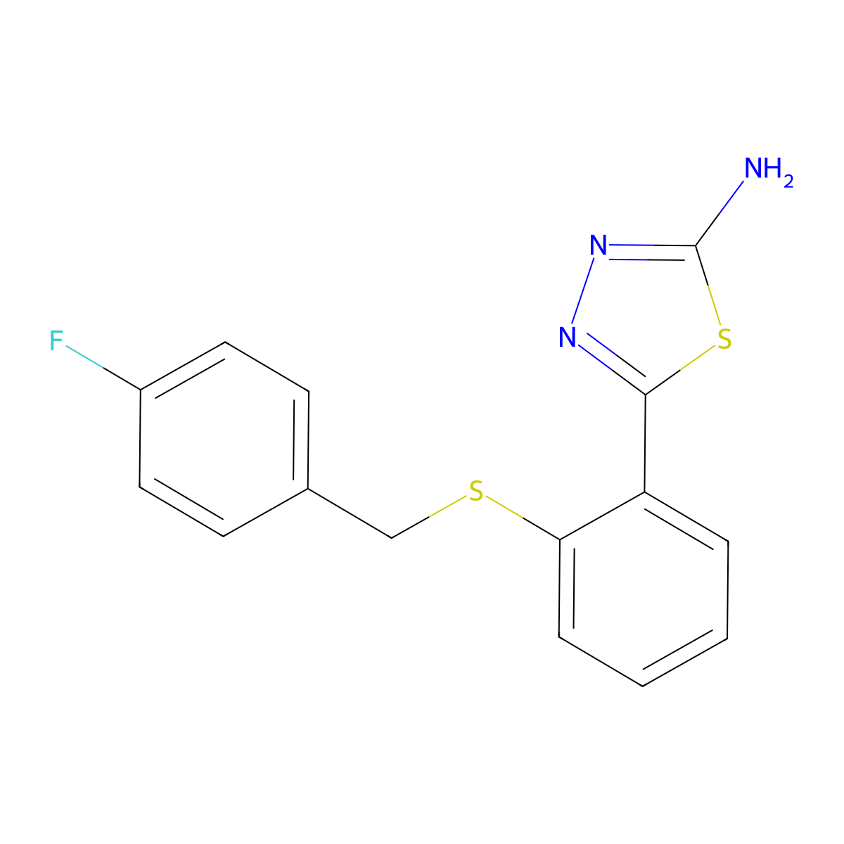 5-{2-[(4-Fluorobenzyl)thio]phenyl}-1,3,4-thiadiazol-2-amine molecular structure, CAS 381205-14-7