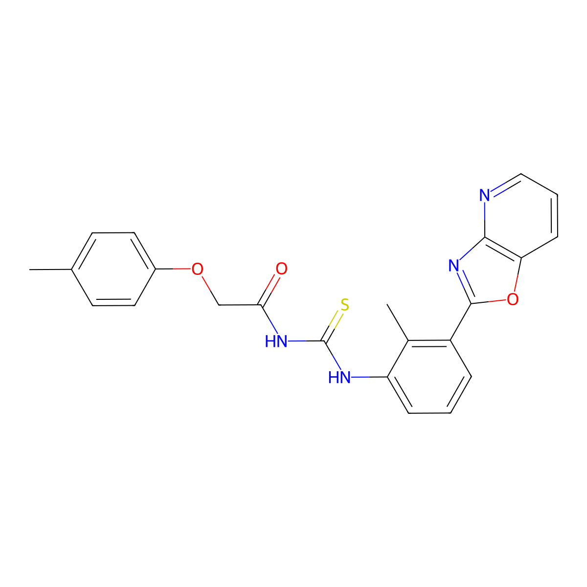N-[[2-methyl-3-([1,3]oxazolo[4,5-b]pyridin-2-yl)phenyl]carbamothioyl]-2-(4-methylphenoxy)acetamide molecular structure, CAS 381205-23-8