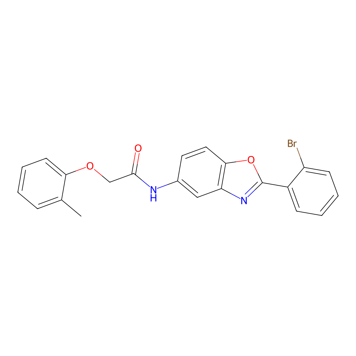 N-[2-(2-bromophenyl)-1,3-benzoxazol-5-yl]-2-(2-methylphenoxy)acetamide molecular structure, CAS 381205-72-7