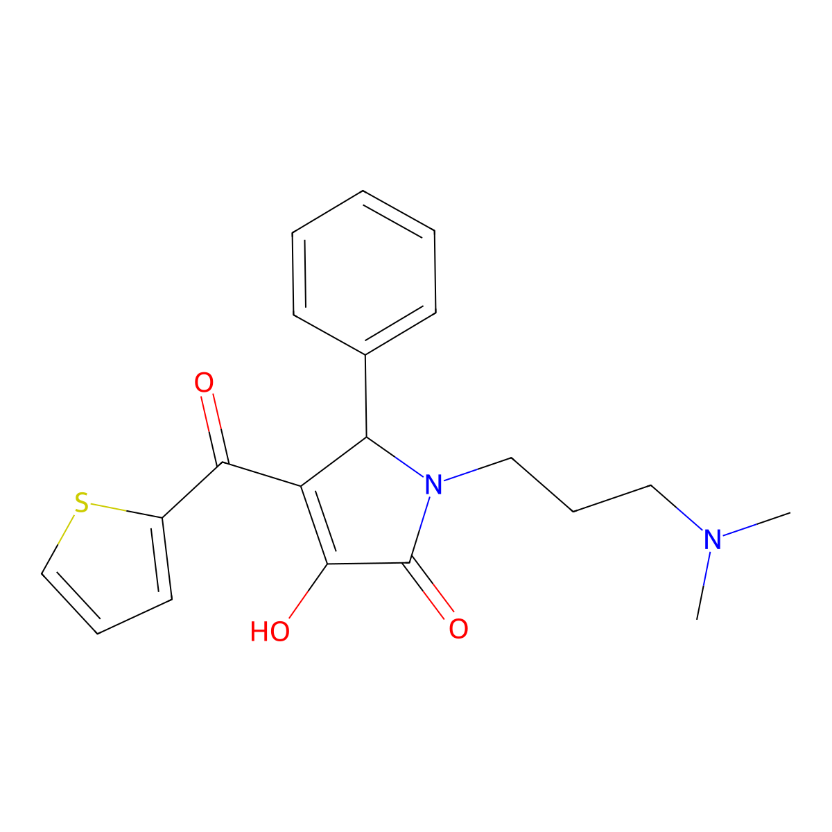 1-(3-(dimethylamino)propyl)-3-hydroxy-5-phenyl-4-(thiophene-2-carbonyl)-1H-pyrrol-2(5H)-one molecular structure, CAS 381205-79-4
