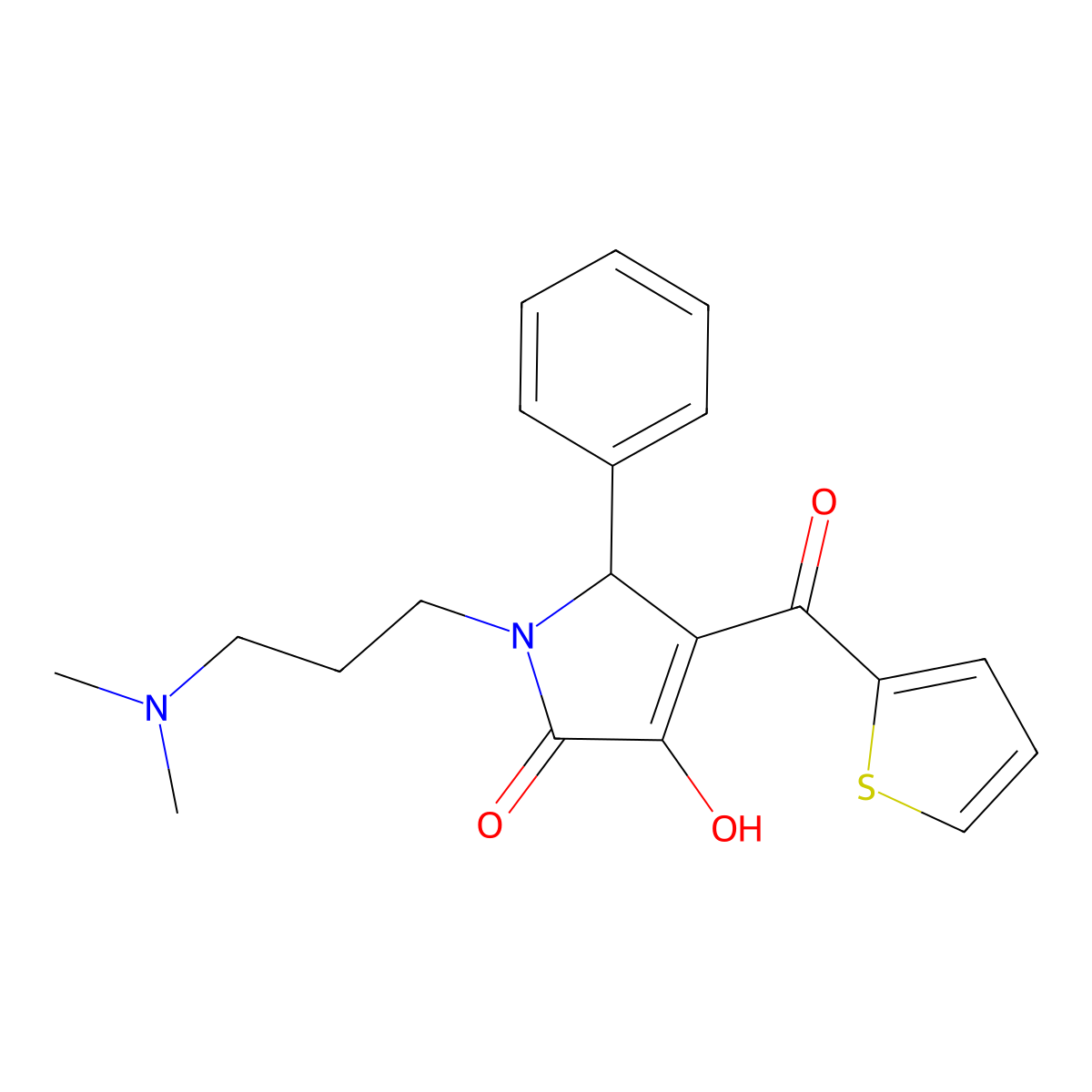1-(3-(dimethylamino)propyl)-3-hydroxy-5-phenyl-4-(thiophene-2-carbonyl)-1H-pyrrol-2(5H)-one molecular structure, CAS 381205-79-4