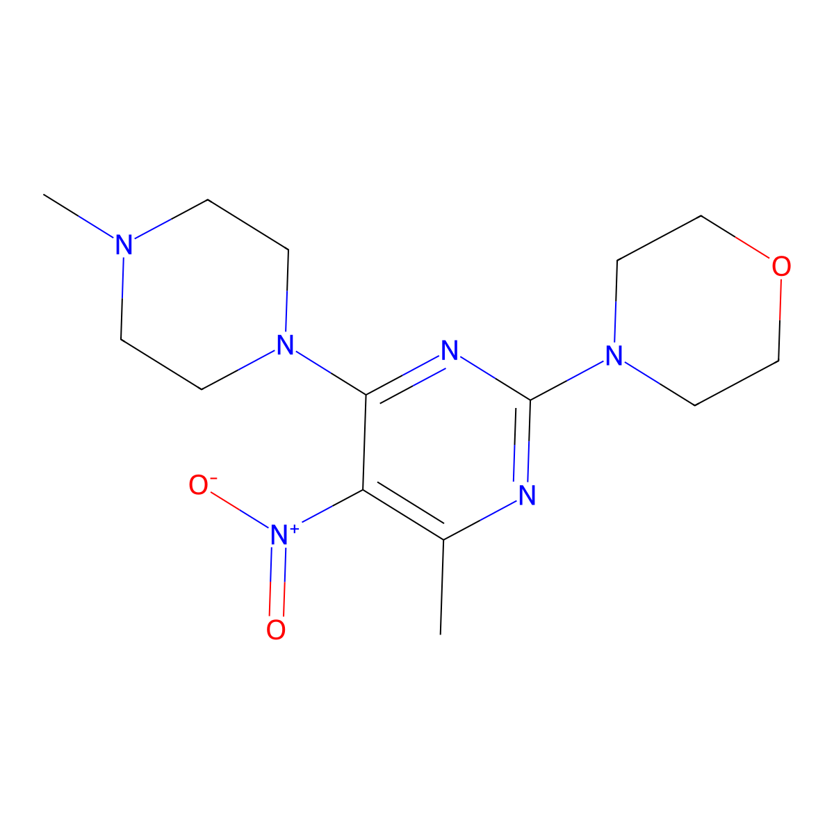 4-[4-Methyl-6-(4-methylpiperazin-1-yl)-5-nitropyrimidin-2-yl]morpholine molecular structure, CAS 381205-81-8
