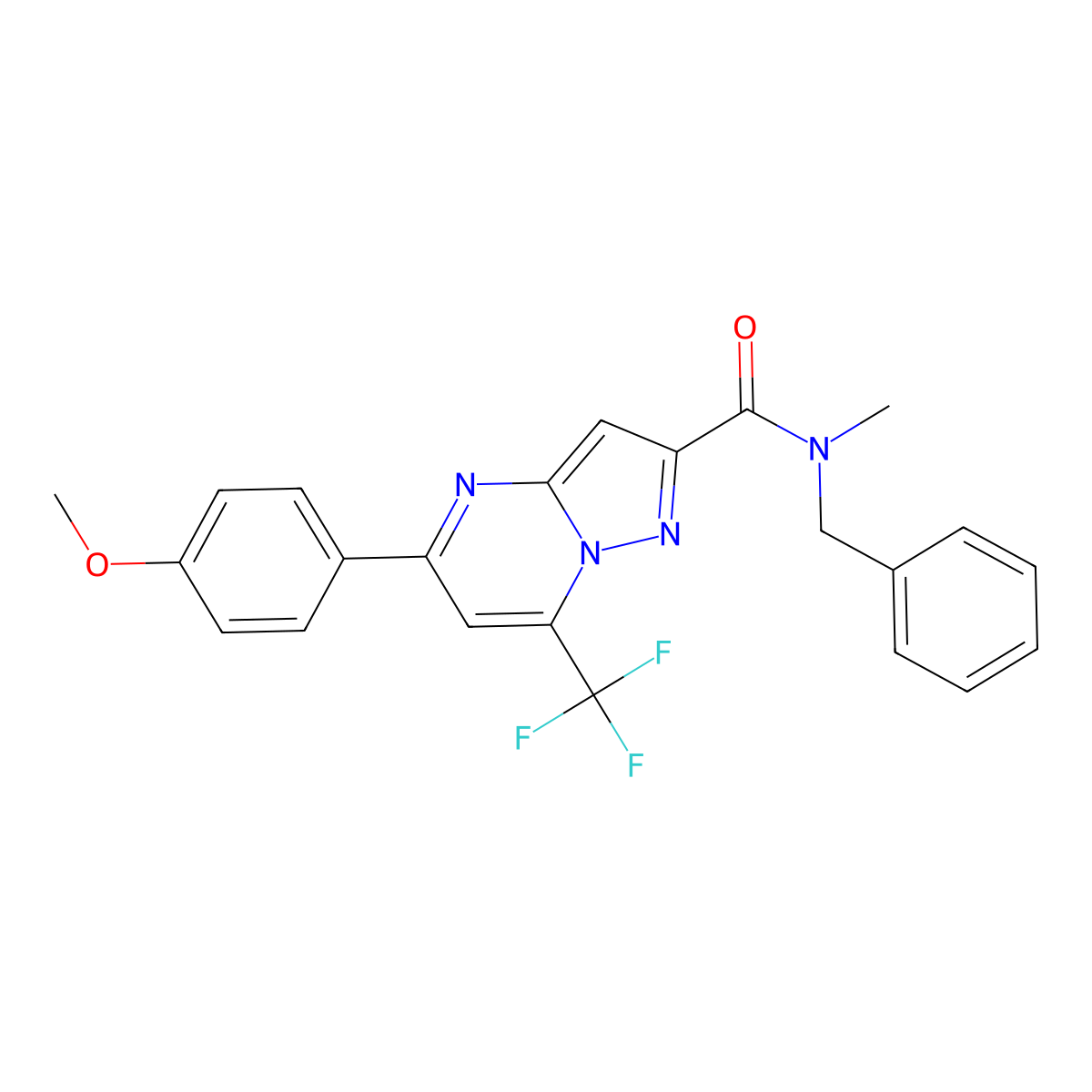 N-benzyl-5-(4-methoxyphenyl)-N-methyl-7-(trifluoromethyl)pyrazolo[1,5-a]pyrimidine-2-carboxamide molecular structure, CAS 381205-90-9