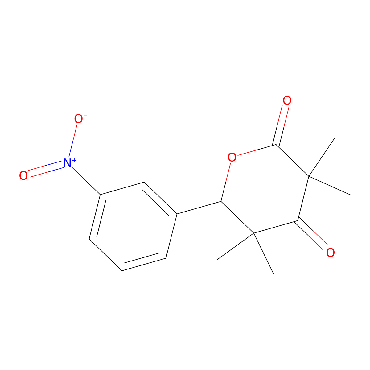 3,3,5,5-Tetramethyl-6-(3-nitrophenyl)dihydro-2H-pyran-2,4(3H)-dione molecular structure, CAS 381205-93-2