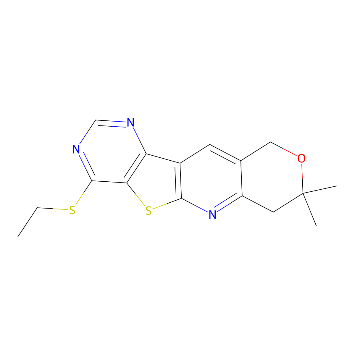 4-(ethylsulfanyl)-8,8-dimethyl-7,10-dihydro-8H-pyrano[3'',4'':5',6']pyrido[3',2':4,5]thieno[3,2-d]pyrimidine molecular structure, CAS 381206-27-5