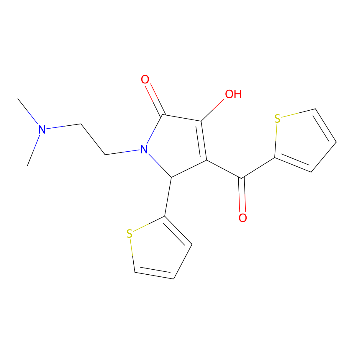 1-(2-Dimethylamino-ethyl)-3-hydroxy-4-(thiophene-2-carbonyl)-5-thiophen-2-yl-1,5-dihydro-pyrrol-2-one molecular structure, CAS 381206-54-8