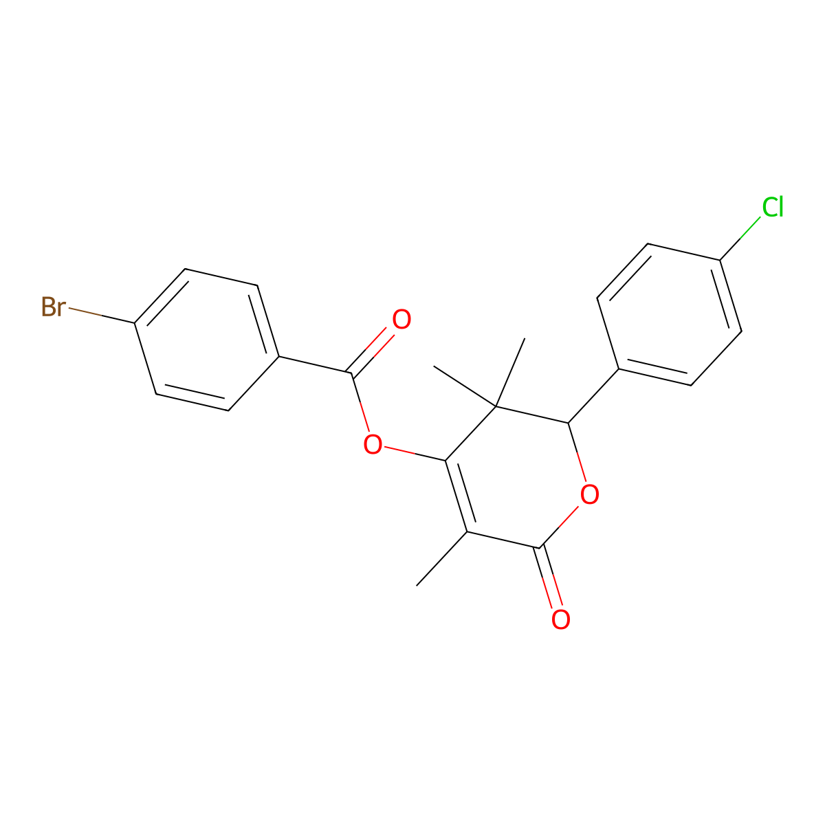 [2-(4-chlorophenyl)-3,3,5-trimethyl-6-oxo-2H-pyran-4-yl] 4-bromobenzoate molecular structure, CAS 381207-08-5