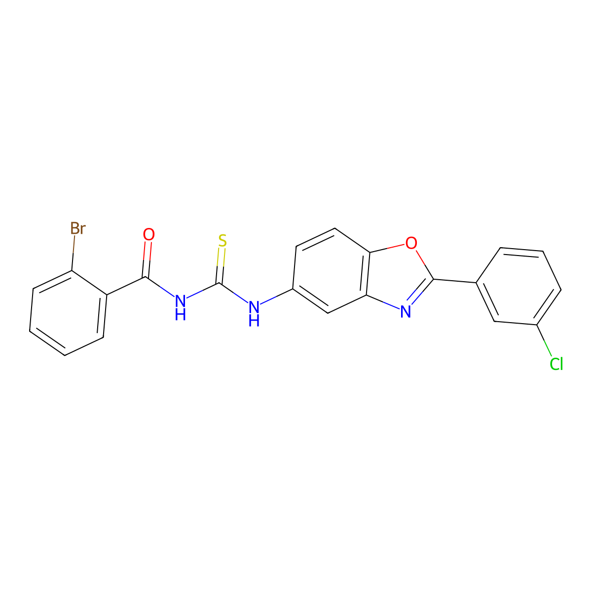 2-bromo-N-[[2-(3-chlorophenyl)-1,3-benzoxazol-5-yl]carbamothioyl]benzamide molecular structure, CAS 381207-13-2
